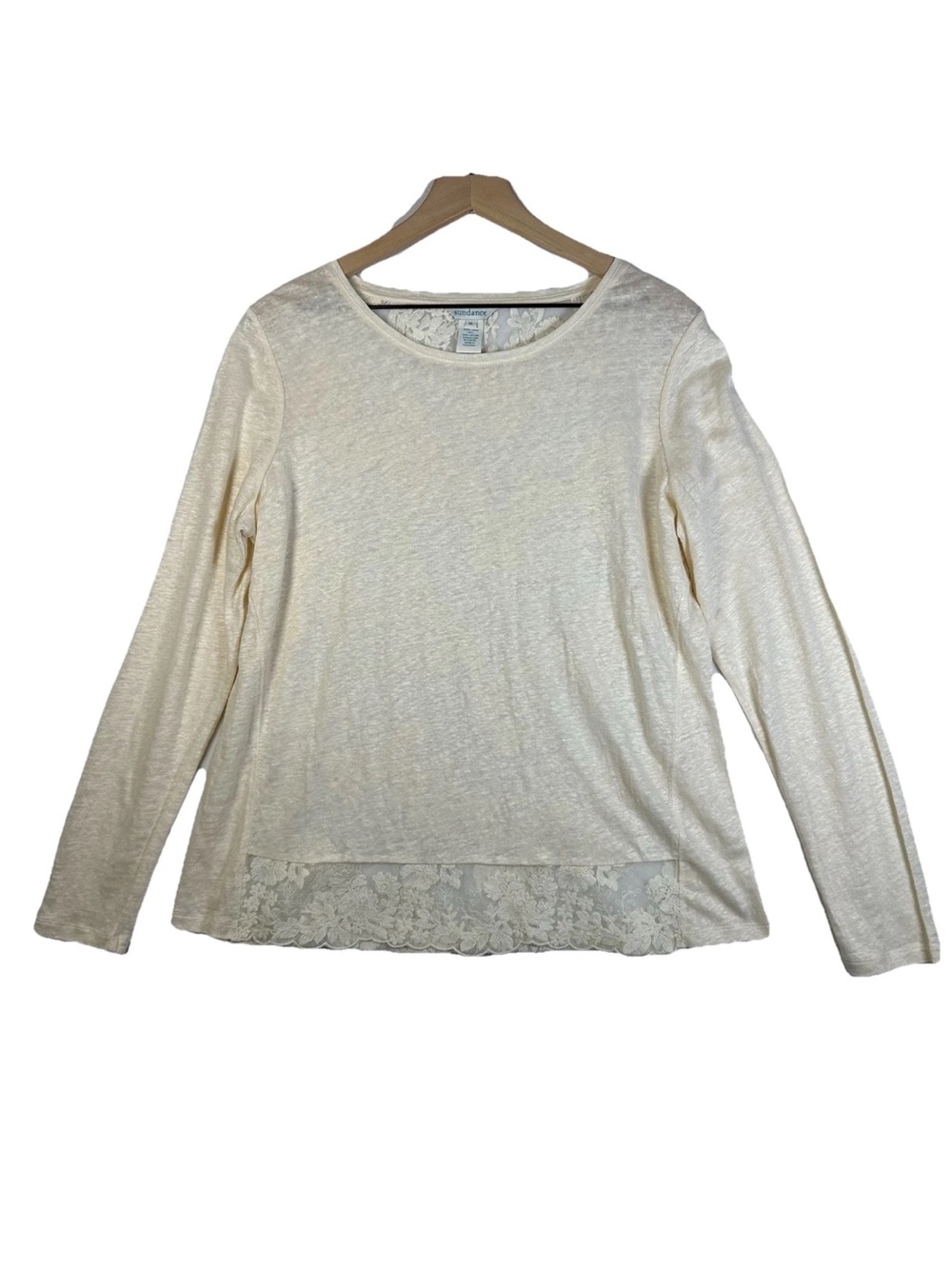 Sundance Women’s XL Linen Long Sleeve Shirt Lace Back Ecru Ivory Boho Burnout